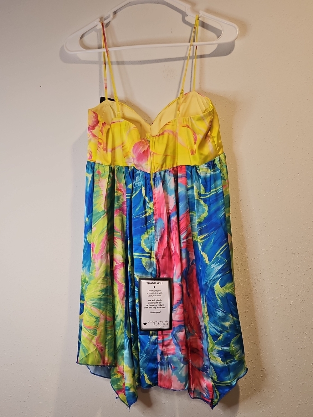 Seni & Cade Party Blue Spaghetti Strap Tropical Floral Hankerchief Style Dress - Picture 4 of 10